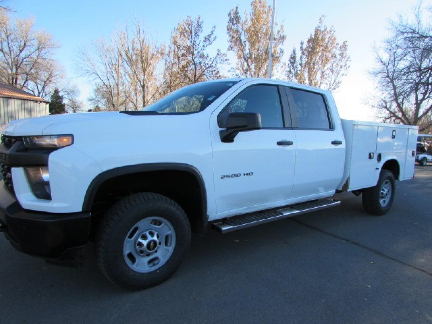 2020 White /Gray Chevrolet Silverado 2500HD Work Truck Crew Cab Service Body 4WD (1GB1YLE79LF) with an 6.6L V8 OHV 16V engine, 6 speed automatic transmission, located at 4562 State Avenue, Billings, MT, 59101, (406) 896-9833, 45.769516, -108.526772 - Photo#0